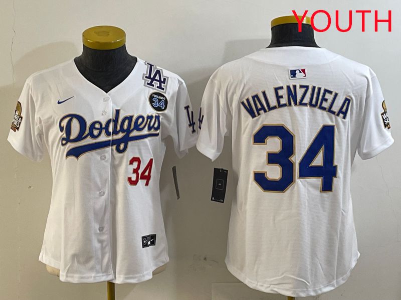 Youth Los Angeles Dodgers #34 Valenzuela White Game 2025 Nike MLB Jersey style 3272